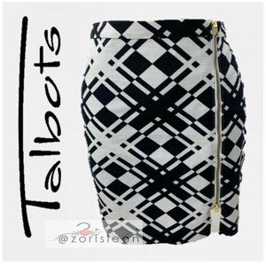 Talbots Navy Blue White Plaid Gold Off-Center Zipp